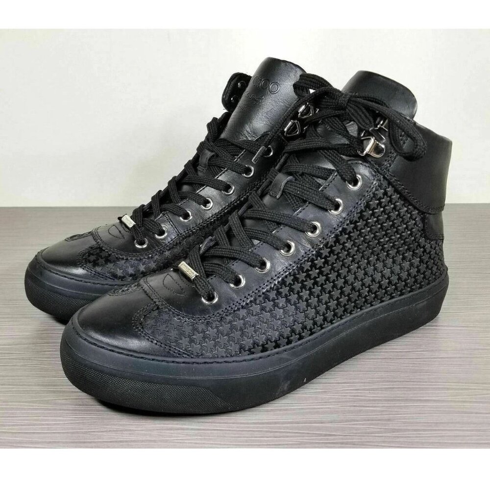 Jimmy Choo Black Mini Stars Argyle High-Top Sneakers, Black, Mens Size 7 / 40